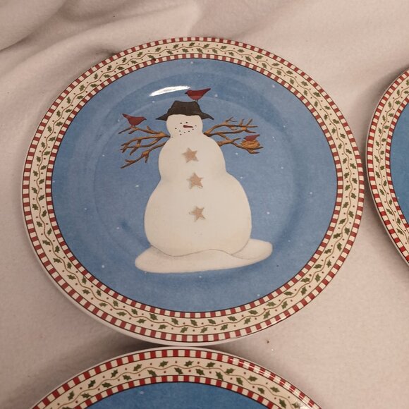 4 Salad Plates Sakura Debbie Mumm 4 Designs Snowman Vintage Stoneware 1997 #2 - Picture 5 of 13